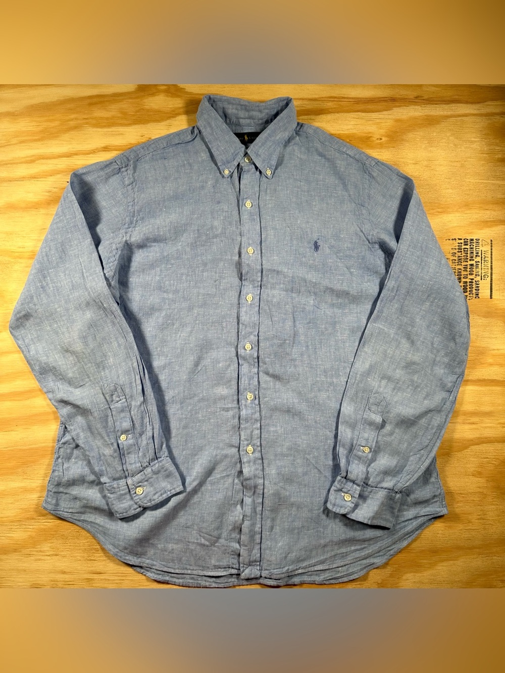 Ralph Lauren 100% Linen Long Sleeve Button Down Shirt Mens XL Light Blue Pony